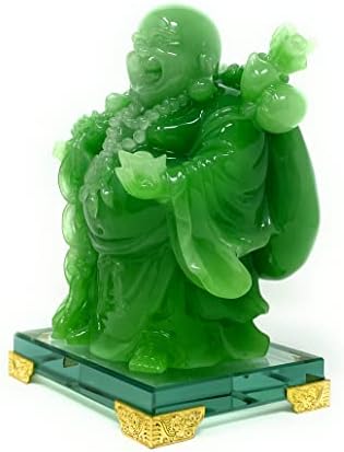 Houlu 8 אינץ 'צוחק פסל בודהה לעיצוב הבית, צלמית בודהה מאושרת ירוקה, קישוט בודהה מקורה למזל טוב