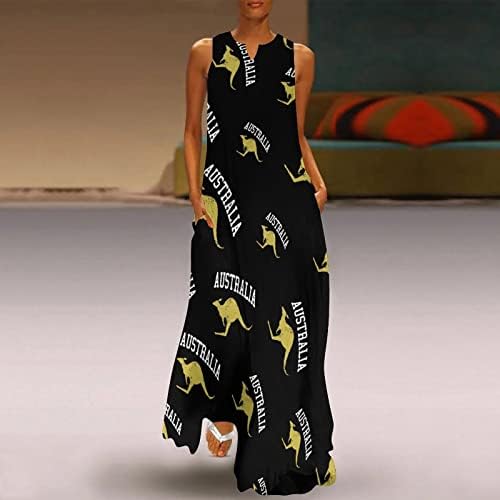 אוסטרליה קנגורו נשים באורך הקרסול שמלה רזה מתאים ללא שרוולים מקסי שמלות קיץ מזדמנים