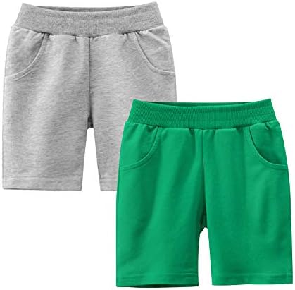 Azalquat פעוט בנים מכנסיים קצרים בקיץ עם כיס, 2/3/4 חבילה מכנסיים קצרים פעילים רכים לתינוק