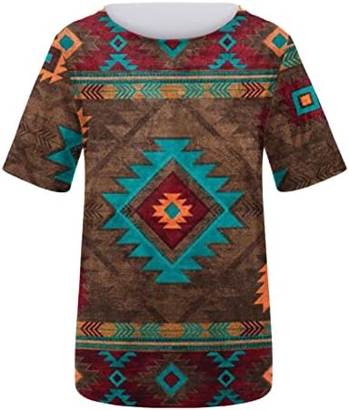 חולצות אצטקיות לנשים צמרות קיץ הדפס שבטי חולצה מקסיקנית שרוול קצר צוואר צווארון אתני גיאומטרי טיי חולצה מזדמנת