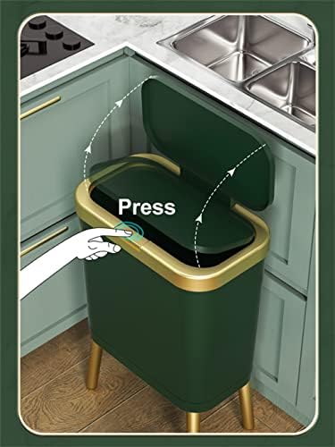 פח אשפה מוזהב 15L לחדר אמבטיה מטבח מרוכזים ברגל גבוהה מפלסטיק פח אשפה צרה עם מכסה עם מכסה