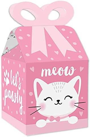 נקודה גדולה של אושר חתול קיטי -פטור - קופסאות מתנה מרובעות - חתלתול מיאו מקלחת לתינוק או קופסאות קשת מסיבת יום הולדת - סט של 12