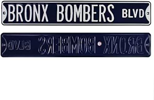 Bronx Bombers Blvd מורשה רשמית פלדה אותנטית 36x6 שלט רחוב כחול לבן