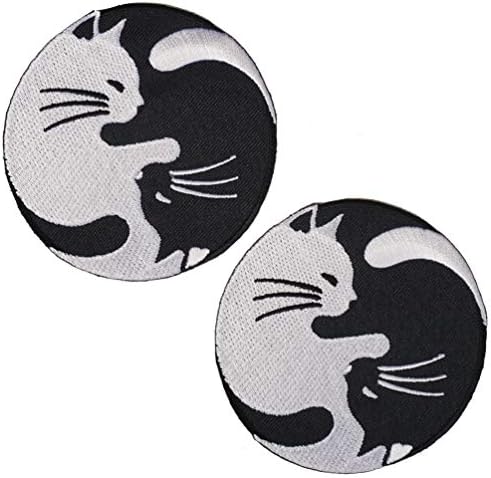 חבילת אבק גרפית 2 חתול יין יאנג שחור לבן ברזל על טלאי רקום עבד של בעלי חיים