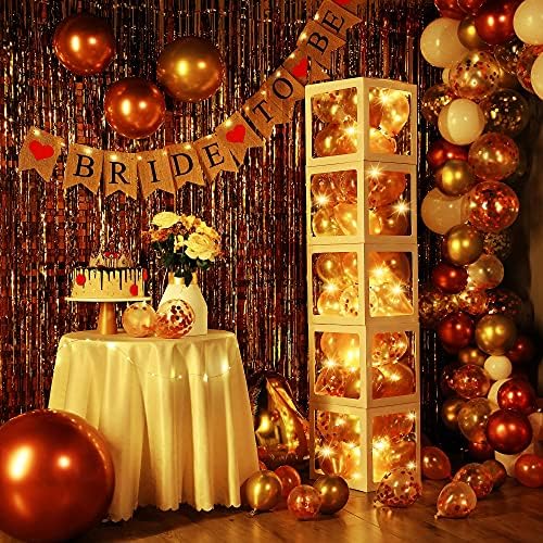 5 קופסאות בלון של 5 יח 'עם 48 בלוני זהב ורדים, בלון בלון שקוף עם 5 מיתרי אור LED לקישוטי מקלחת כלה, מסיבות רווקות מעורבות חתונות מרכזיות עיצוב יום הולדת