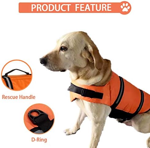 מעיל הצלה כלב בטיחות בטיחות משמר שומר רפלקטיבי אפוד צף עם ידית הצלה, סקוטש מתכוונן לשחייה, שייט, קמפינג וקיאקים