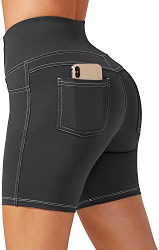 מכנסיים קצרים של אופנוענים G4Free לנשים 5 /8 מותניים גבוהים אימון מכנסי יוגה קצרים עם כיסים אחוריים לחדר כושר מזדמן