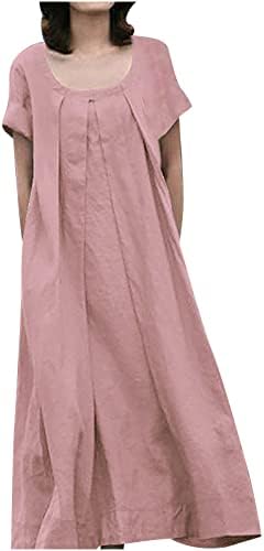 HCJKDU פלוס שמלות בגודל לנשים 2023 U צוואר שרוול קצר צבע אחיד שמלת מקסי שמלה מזדמנת שמלה ארוכה אלגנטית רופפת