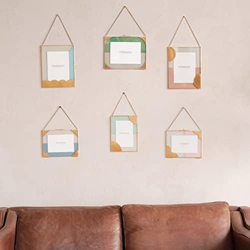 פונדזה 4x6 מסגרת תמונה תלויה בקיר, פליז זהב וזכוכית צלולה, עיצוב פליז גיאומטריה, מסגרת תמונה צפה אנכית