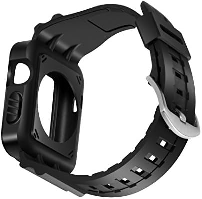 Iiteeology תואם להקת Apple Watch 42 ממ, מארז Iwatch מגן מחוספס ורצועת פס עם מגן מסך מובנה לסדרת Apple Watch 3/2/1 - שחור