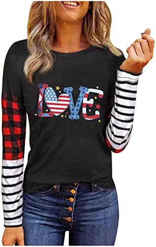 חולצת טריקו של שרוול ארוך חמוד לנשים ליום האהבה באפלו משובץ טלאי טוניקה טוניקה לבבי גרפית חולצת טי קרופית