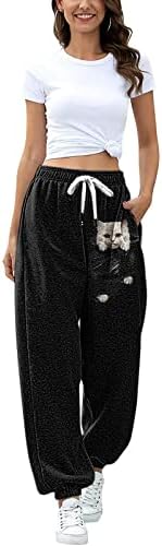 מכנסי טרנינג של Masbird Womens עם כיסים, הדפס חמוד לנשים פלוס מכנסי ספורט בגודל מכנסיים מותניים אלסטיים מכנסיים