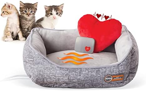 מוצרי חיות מחמד פעימות הלב של אמא מיטת חתול מחוממת עם כרית לב פעימות לב חתלתול צעצוע אפור 11 על 13 אינץ ' עם קצב פעימות לב של חתול