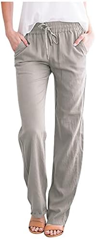 מכנסי נשים מכנסיים מכות כותנה שולטת מותניים אלסטיים תחתונות רגל רחבה זורמת רופפת בכושר מכנסיים מזדמנים ארוכים לנשים