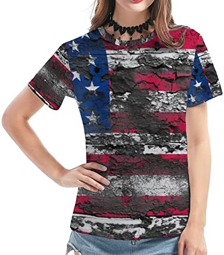 נשים חולצות שרוול קצר מקרית נשים מקרית אמריקה דגל הדפסת צוואר קצר שרוול נשים טי חולצות קצר