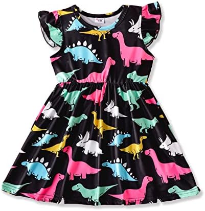 פעוטות פעוטות שמלת תינוקת שמלות ילדים קטנות שמלות בנות נוחות חצאית דינוזאור שרוול