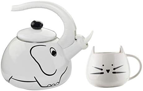 בית-X-X לבן שריקת תה קומקום תה, קומקום בעלי חיים, אביזרי מטבח/עיצוב וספל קפה ותה של חתול קרמיקה, כלי המטבח המהנה לחלוטין, לבן