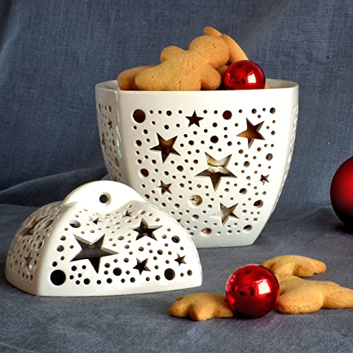 קרמיקה פירות קערת עם חג המולד כוכב, בעבודת יד סוכריות צנצנת עבור חג בית תפאורה