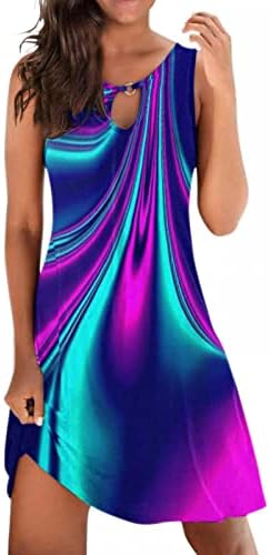 נשים של קיץ שמלות 2023 עלה הדפסת שרוולים חולצת טי שמלה קיצית מזדמן מצויד קצר חוף טנק שמלה