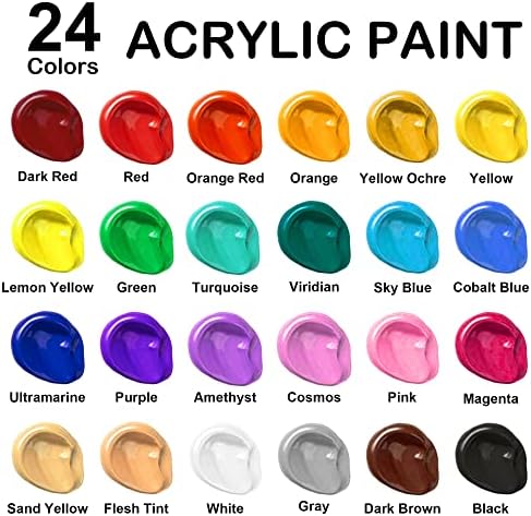 צבע אקרילי, הסעות אמנות 24 צבעים סט בקבוקי צבע אקרילי, 250 מל/8.45oz כל אחד, פיגמנטים עשירים, צמיגות גבוהה, צבע בתפזור