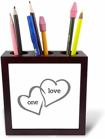 3תמונת רוז של שני לבבות מחבקים עם טקסט אחד אהבה-מחזיקי עט אריח