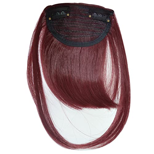 ריכו אופנה מלא אורך סינטטי 1 חתיכה שכבות קליפ שיער פוני פרינג ' נוכריות שיער הרחבות צבע-יין אדום