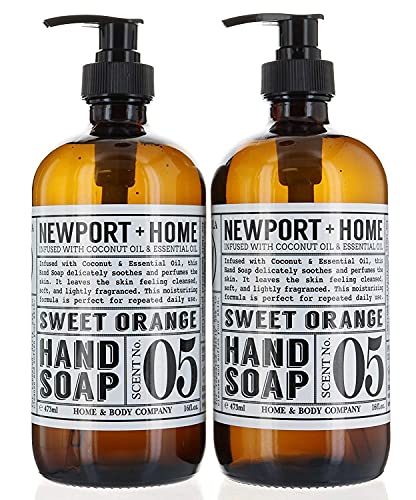 2 בקבוקים, ניופורט + סבון ידיים ביתי, כתום מתוק 16 גרם/473 מל שהוחדר עם שמן קוקוס ושמן אתרי על ידי בית וגוף שותף