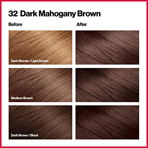 רבלון קולורסילק צבע יפה צבע שיער קבוע עם טכנולוגיית ג ' ל 3 ד & מגבר; קרטין, צבע שיער כיסוי אפור, 32 חום מהגוני כהה, 4.4 עוז