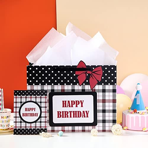 שקית מתנה ליום הולדת של Lezakaa עם נייר טישו, תג מתנה וכרטיס, 16 שקית מתנה גדולה עם עיצוב כיתוב שמח לילדה, ילדים, מסיבה