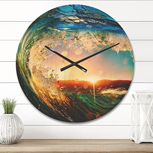 עיצוב 'גלי אוקיינוס צבעוניים נופלים בשקיעה' שעון קיר עץ מודרני דקורטיבי גדול שעון קיר מודרני ועכשווי שעוני עץ גדולים במיוחד לסלון