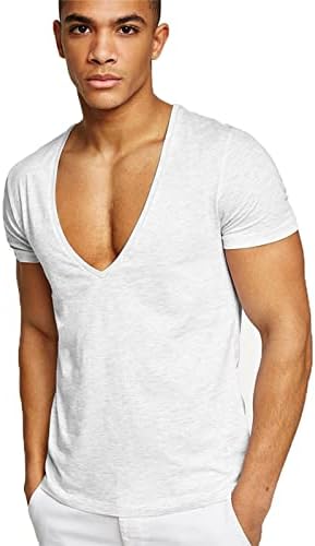 רלה בוטה גברים חולצה עם צוואר עמוק למתוח שרירים אימון כושר חולצת טי שרוול קצר גופיות בגזרה נמוכה