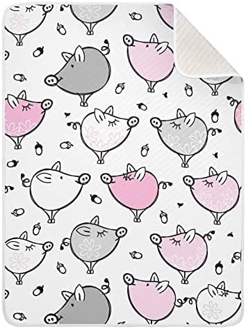 שמיכת חוטט חזירים מצחיקים שמיכת כותנה לתינוקות, קבלת שמיכה, שמיכה רכה קלה משקל עריסה, טיולון, שמיכות משתלות, 30x40 אינץ ', לבן