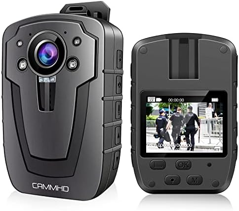 CAMMHD C8-64GB 2K/1296P מצלמת גוף, תקליט וידאו 11-12 שעות, מצלמת גוף ראיית לילה, מצלמת IP67 אטום למים מצלמה ברכוב גוף עם 2 יחידות 360 מעלות קטעים סיבובים לאכיפת חוק, שימוש אישי
