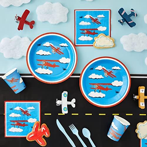 מטוס ספקי צד-משמש 24-כולל צלחות, סכינים, כפות, מזלגות, כוסות ומפיות. מושלם מטוס מסיבת חבילה לילדים מטוס מסיבות נושא.
