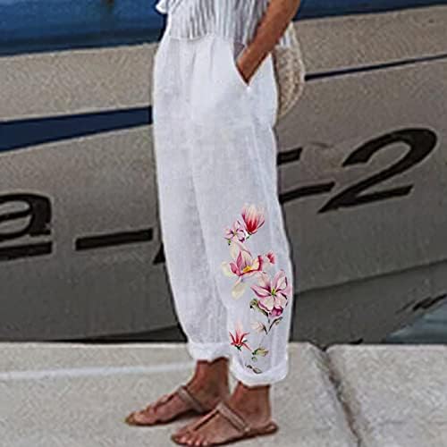 מכנסי פשתן Lcziwo לנשים בתוספת נוחות רחבה בגודל ללבוש מכנסיים בסגנון כיסוי חוף בוהו עם כיסים