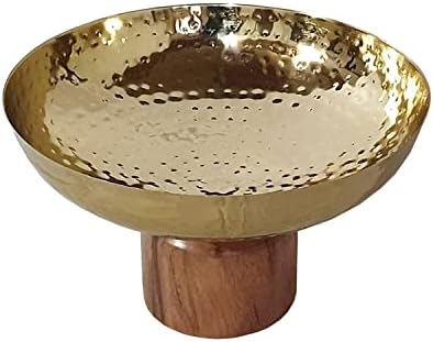 Benjara Roe 10 אינץ 'קערת שולחן עץ אמצעי בינוני, פלדה, דקורטיבית, זהב וחום