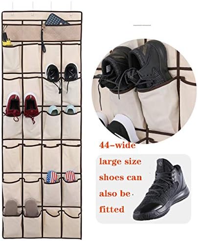 נעל נעל נעל קופסת אחסון נעליים תלויה על הדלת 24 כיסי רשת גדולים עם 4 ווים לאחסון נעליים בחדר השינה, סנטימטרים, מדף נעליים לבן-לבן
