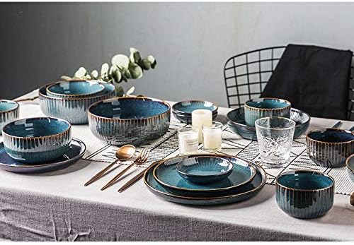 Twdyc Nordic Blue כלי שולחן סט כבשן מזגג קרמיקה סלט אורז עגול צלחת ארוחת ערב סט ארוחת ערב