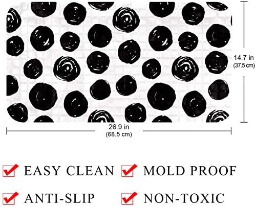 מחצלות אמבטיות צבועות ביד דפוס נקודה שחור עם כוסות יניקה וחורי ניקוז BPA לתינוקות, ילדים, מקלחת פעוטות 37.5x68.5 סמ