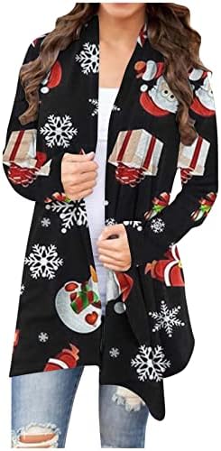 קדמי נשים פתוח קרדיגן, חולצות צעיף מודפסות חג המולד חולצות רופפות שרוולים ארוכים רופפים מעיל חולצה טוניקה