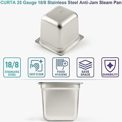CURTA 6 PACK אנטי-ג'אם מחבתות מלונות מחוררות עם מכסים, 1/6 גודל בגודל 6 אינץ