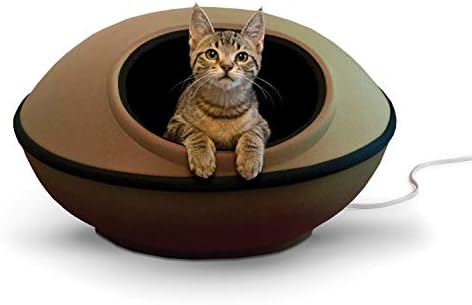 מוצרי K&H Pet Pet Thermo-Kitty Mod Pod Pod Pod מיטת חתול מחומם לחתולים גדולים, מערת חתולים מחוממת מקורה, מחצלת חתול תרמית מחבבה לחתולים קטנים או גדולים וחתלתולים 22 אינץ 'שיזוף/שחור