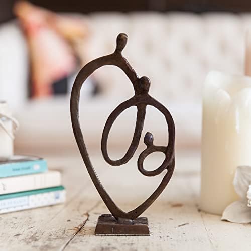 Danya B. Family בן 3 טבעת לב של אהבה פסל ברונזה משוטט חול, תפאורה עכשווית לבית או למשרד, מתנה למשפחה של 3, חתונה, יום הולדת או תינוק חדש