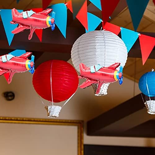 Bieufbji אדום מטוס מסוק מטוס מטוס נייר בלון טייס הרפתקאות נושא 10 יח ', לקישוט מסיבת נושא יום הולדת