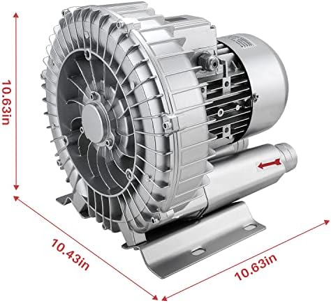 ByjoPH 0.6HP מפוח התחדשות, 41CFM 110V 60Hz שלב בודד, מפוח טבעת מערבולת בלחץ גבוה, משאבת ואקום תעשייתית לפוצצת אוויר או יניקה לבריכת דגי אקווריום אוורור ביוב, כסף