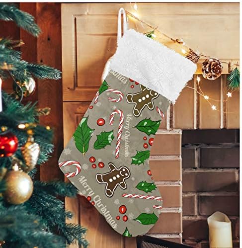 גרבי חג המולד של Alaza חג המולד הולי עוגיות מתוקות קנדי ​​קנאי קלאסי קלאסית קישוטי גרב גדולים לעיצוב עונת החגים המשפחתית תפאורה 1 חבילה, 17.7 ''