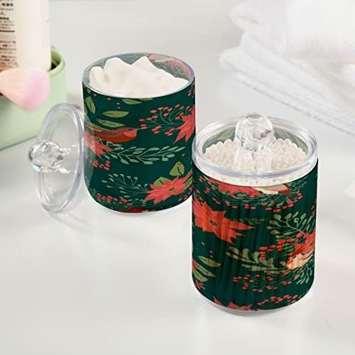 Alaza 4 Pack QTip Holder Dispenser חג המולד Poinsettia פרחים מארגנים אמבטיה מיכלים לכדורי כותנה/ספוגיות/רפידות/חוט דנט