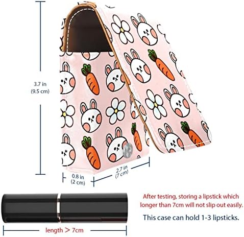תיק איפור של אוריוקאן מיני עם מראה, מארז שפתון עור מצמד, פרח גזר ארנב של בעלי חיים מצויר