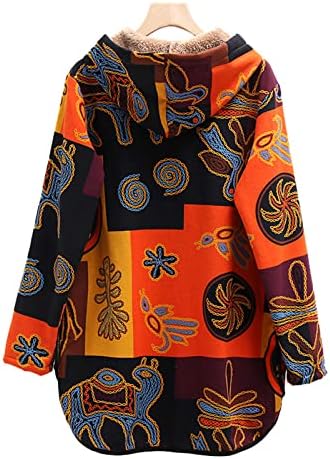 מעילי וינטג 'של נשים מעילי סגנון אתני הדפסים לבגדי חוץ צמר מרופד עם ברדס עם סווטשירטים עם גודל חורף חם פלוס בגודל