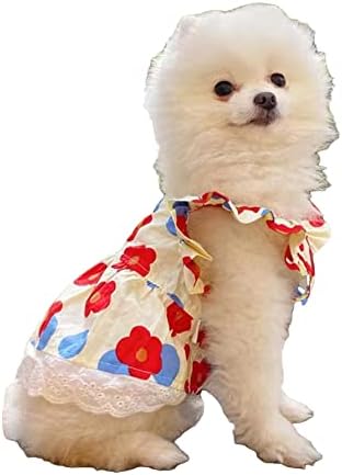 מילומיה חיות מחמד חמוד תות הדפסת כלב שמלת קשת גדולה נסיכת שמלות חתול גור בגדי תות הדפסת בינוני